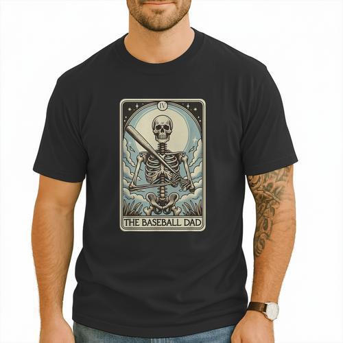Retro Skeleton Baseball Dad Tarot Card Halloween Sport Lover Men T-Shirt - Sportilla