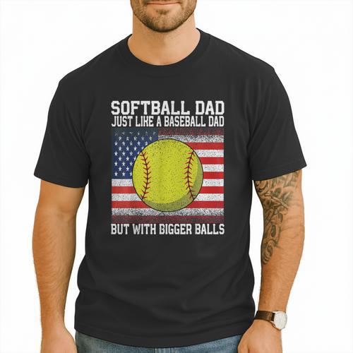 Softball Dad Like a Baseball Dad Father's Day USA Flag Men T-Shirt - Sportilla