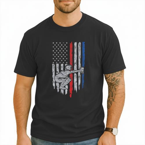 Vintage Baseball US Flag Tee Baseball Dad Player Coach Men T-Shirt - Sportilla