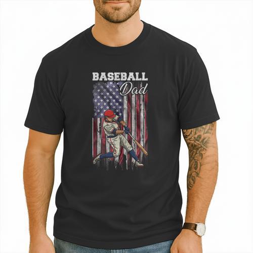 Vintage USA Flag Baseball Player Proud Baseball Dad Men T-Shirt - Sportilla