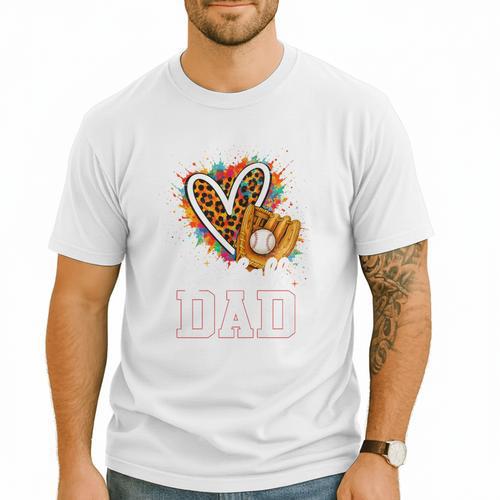 Baseball Dad Leopard Heart Colorful Premium Men T-Shirt - Sportilla