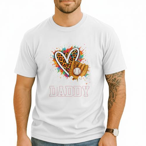 Baseball Daddy Leopard Heart Colorful Premium Men T-Shirt - Sportilla