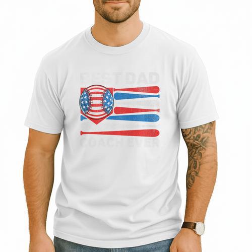 Best Dad Coach Ever Baseball Dad American Flag 4th Of July Premium Men T-Shirt - Sportilla