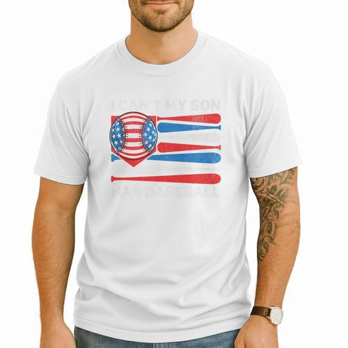 I Can't My Son Has Baseball Dad American Flag 4th Of July Premium Men T-Shirt - Sportilla