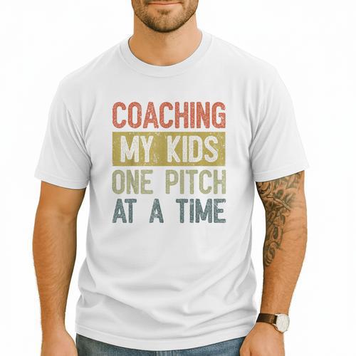 Vintage Baseball Dad Coaching My Kids One Pitch At A Time Men T-Shirt - Sportilla