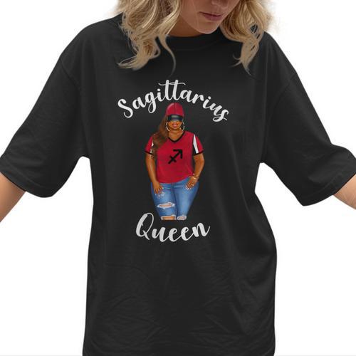 African American Baseball Mom Sagittarius Queen Zodiac Sign Women T-Shirt - Sportilla