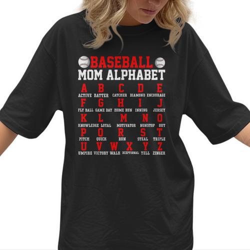 Baseball Mom Alphabet Parent Mama Player Game Sport Fan Women T-Shirt - Sportilla
