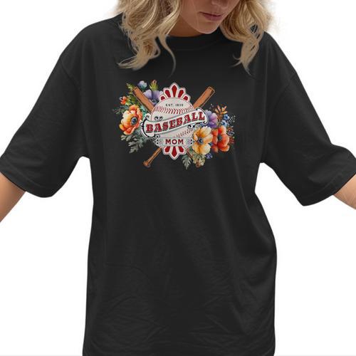Baseball Mom With Garden Flowers Women T-Shirt  - Sportilla