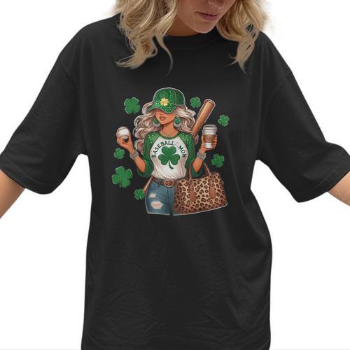 Baseball Mom Green Shamrock St Patrick Day Women Women T-Shirt - Sportilla