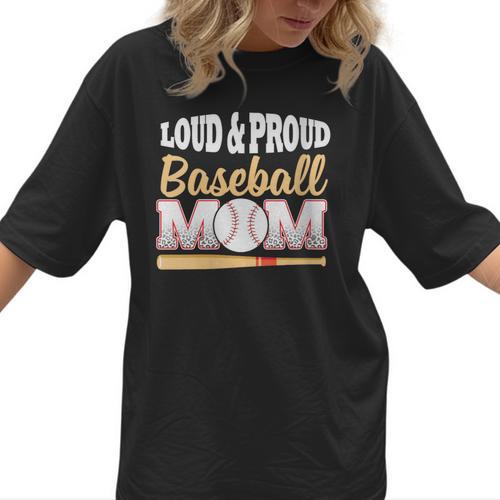 Baseball Mom Leopard Print Loud And Proud With Ball & Bat Women T-Shirt - Sportilla