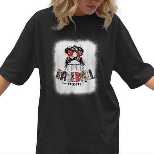 Baseball Mom Messy Bun Mommy Baseball Player Women T-Shirt - Sportilla