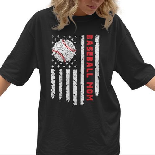 Baseball MOM USA American Flag Patriotic Mama Mother's Day For Women Kids Men Women T-Shirt  - Sportilla
