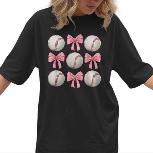 Baseballs And Bows Coquette Baseball Mom Baseball Coach Girl Women T-Shirt  - Sportilla
