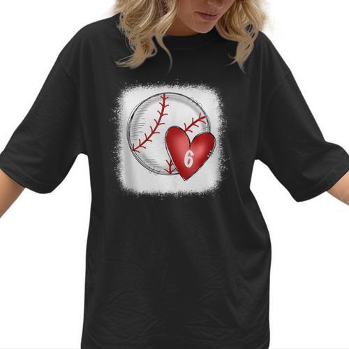 Bleached Custom Baseball Mom Number 6 Heart For Mom Women T-Shirt  - Sportilla