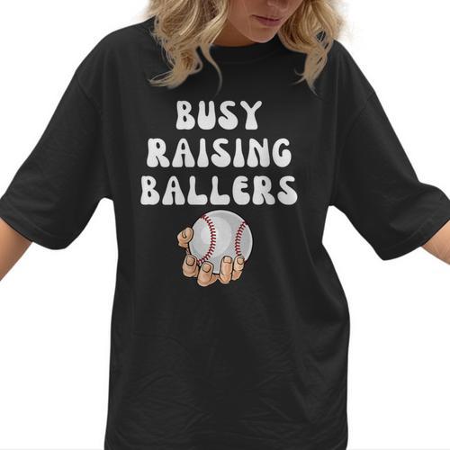 Busy Raising Ballers Baseball Mom Groovy Mother Day Women T-Shirt - Sportilla