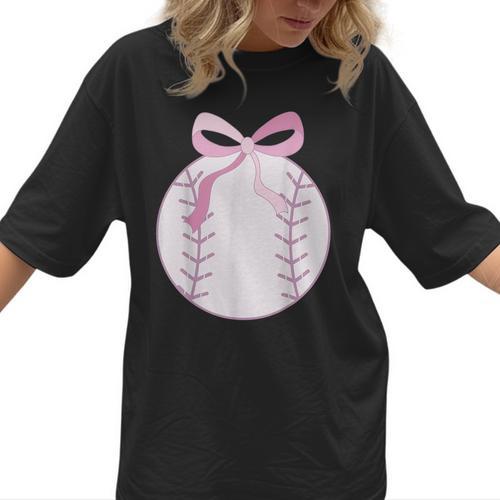 Coquette Baseball Mom Pink Bow Baseball Mama Women T-Shirt  - Sportilla