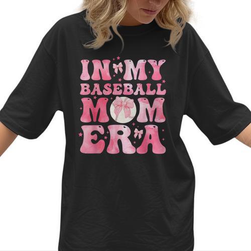 Coquette Bow In My Baseball Mom Era Baseball Mama Mother Day Women T-Shirt - Sportilla