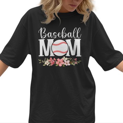 Floral Baseball Mom Mother's Day Cute Baseball Mama Mommy Women T-Shirt  - Sportilla