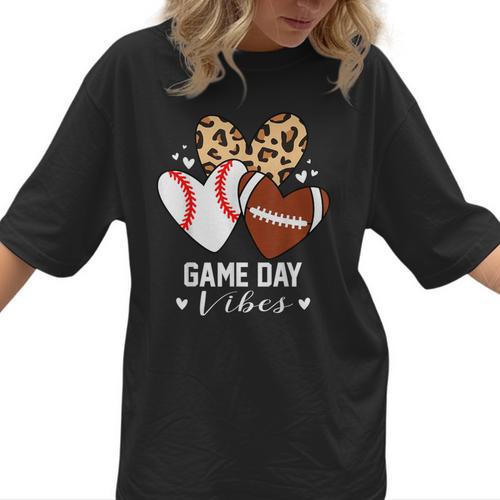 Game Day Vibes Football Baseball Mom Heart Women T-Shirt - Sportilla