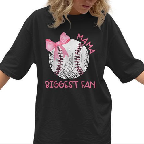 Mama Biggest Fan Coquette Bow Baseball Mom Fan Mother's Day Women T-Shirt - Sportilla