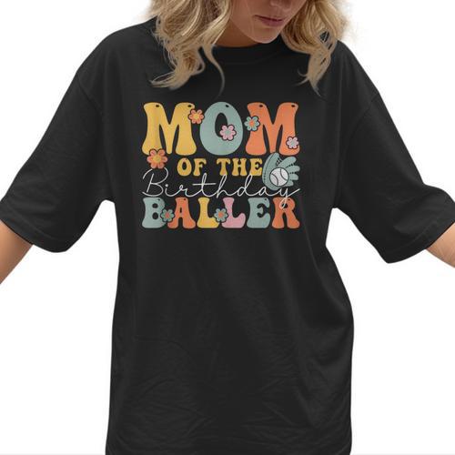 Mom Of The Birthday Baller Groovy Baseball Mom Women T-Shirt - Sportilla