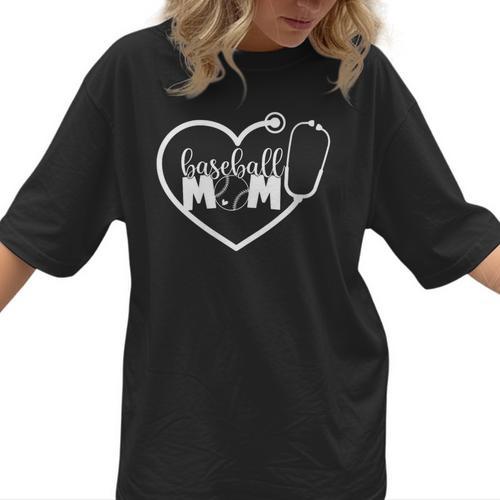 Nurse And Baseball Mom Stethoscope RN Registered Nurse Women T-Shirt  - Sportilla