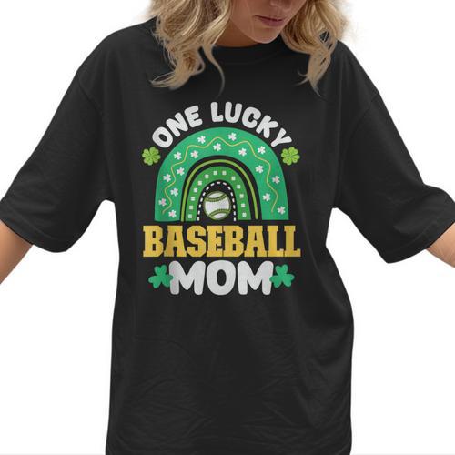 One Lucky Baseball Mom St Patricks Day Rainbow Mother Mama Women T-Shirt - Sportilla