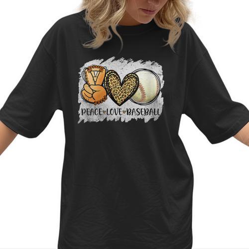 Peace Love Baseball Mom Leopard Print Mother's Day Women T-Shirt  - Sportilla