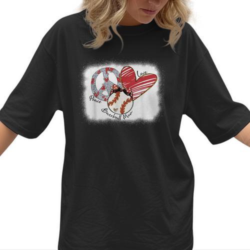 Peace Love Baseball Mom Mommy Women T-Shirt  - Sportilla