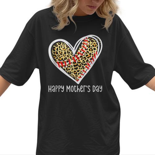 Softball Baseball Mom Valentine Leopard Heart Mother's Day Women T-Shirt - Sportilla
