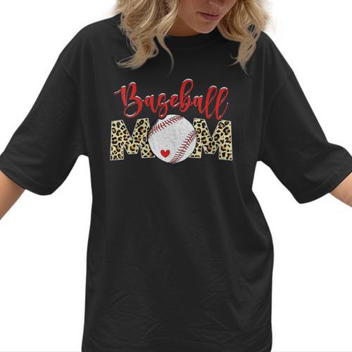 Sport Mom Leopard Mother's Day Baseball Mommy Mama Women T-Shirt  - Sportilla