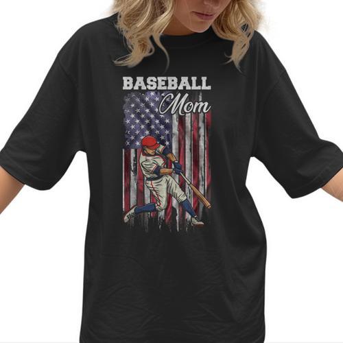 Vintage USA Flag Baseball Player Proud Baseball Mom Women T-Shirt  - Sportilla
