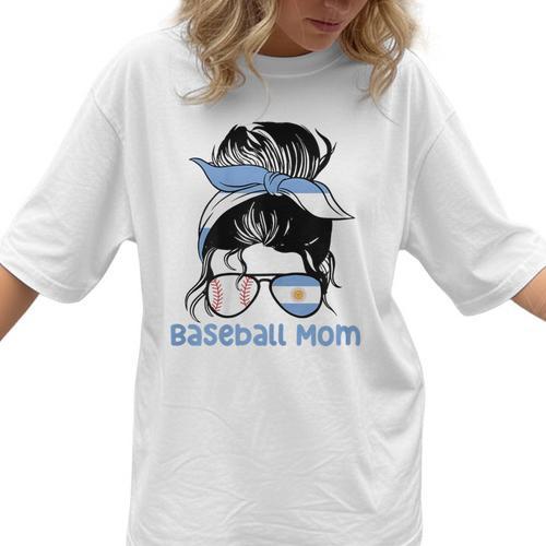 Argentina Baseball Mom Messy Bun Women T-Shirt  - Sportilla