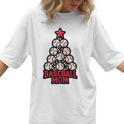 Baseball Christmas Tree Proud Baseball Mom Tee Women T-Shirt - Sportilla