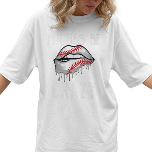 Baseball Mom Pitches Be Crazy Lips Premium Women T-Shirt - Sportilla