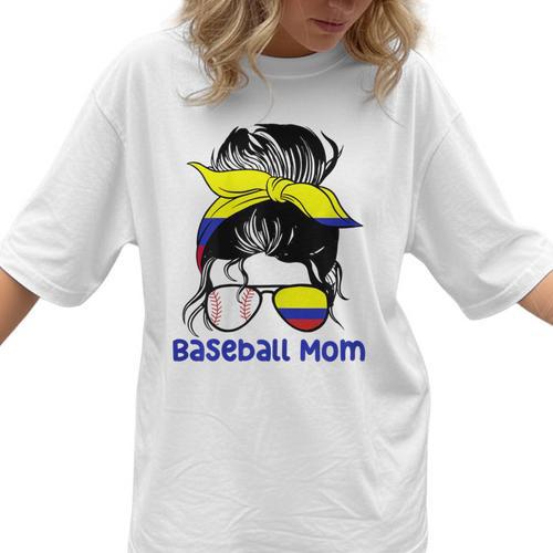 Colombia Baseball Mom Messy Bun Women T-Shirt - Sportilla
