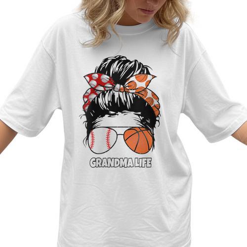 Grandma Life Basketball And Baseball Mom Funny Women T-Shirt - Sportilla