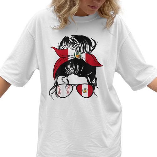 Peruvian Baseball Mom Peru Flag Baseball Girl Women T-Shirt - Sportilla