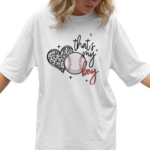 That's My Boy Leopard Heart Baseball Mom Women T-Shirt  - Sportilla