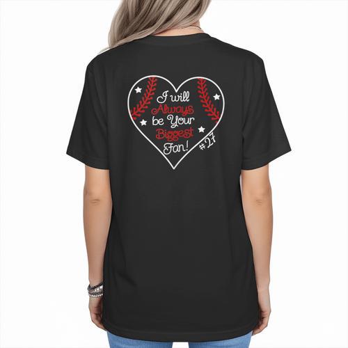 Always Be Your Biggest Fan Favorite Player Baseball Mom 27 Women's T-Shirt Back Print - Sportilla