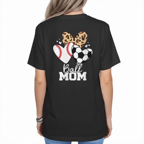 Ball Mom Soccer Baseball Mom Heart Women's T-Shirt Back Print - Sportilla