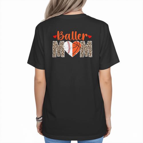 Baller Mom Leopard Basketball Baseball Mom Women's T-Shirt Back Print - Sportilla