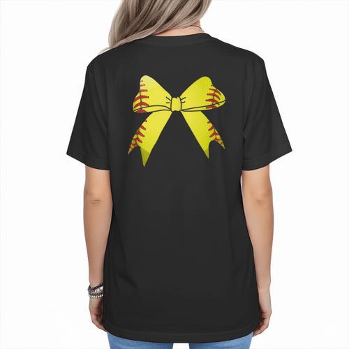 Baseball Bow Baseball Mom Women Baseball Mama Women's T-Shirt Back Print - Sportilla