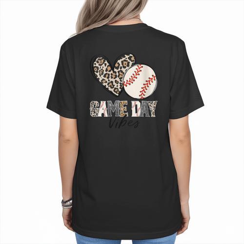 Baseball Game Day Vibes Baseball Mom Mama Leopard Cute Women's T-Shirt Back Print - Sportilla