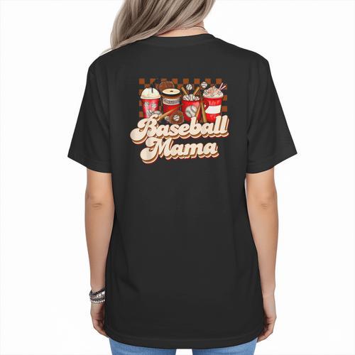 Baseball Mama Coffee Game Day Vibes Baseball Mom Women's T-Shirt Back Print - Sportilla