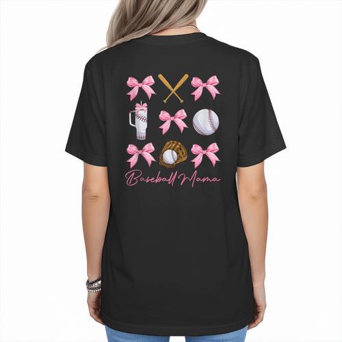 Baseball Mama Era Bows Baseball Mom Women Women's T-Shirt Back Print - Sportilla