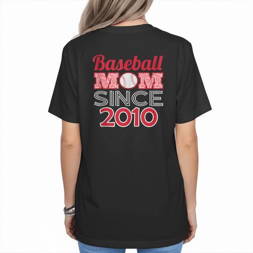 Baseball Mom Since 2010 Women's T-Shirt Back Print - Sportilla