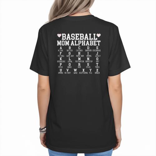 Baseball Mom Alphabet Mommy Mother's Day Motivational Saying Women's T-Shirt Back Print - Sportilla