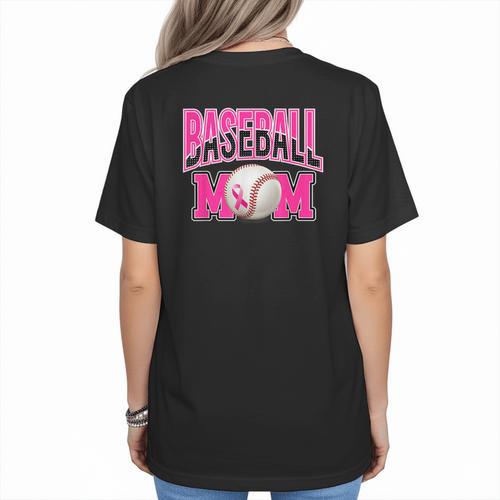 BASEBALL MOM BREAST CANCER RIBBON PINK SPORTS MOM Women's T-Shirt Back Print - Sportilla