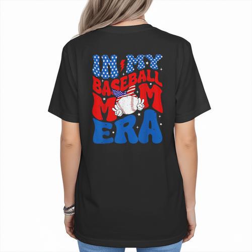 In My Baseball Mom Era Groovy Baseball Mother's Day US Flag Women's T-Shirt Back Print - Sportilla